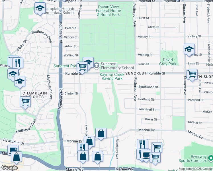 map of restaurants, bars, coffee shops, grocery stores, and more near 3944 Southwood Street in Burnaby