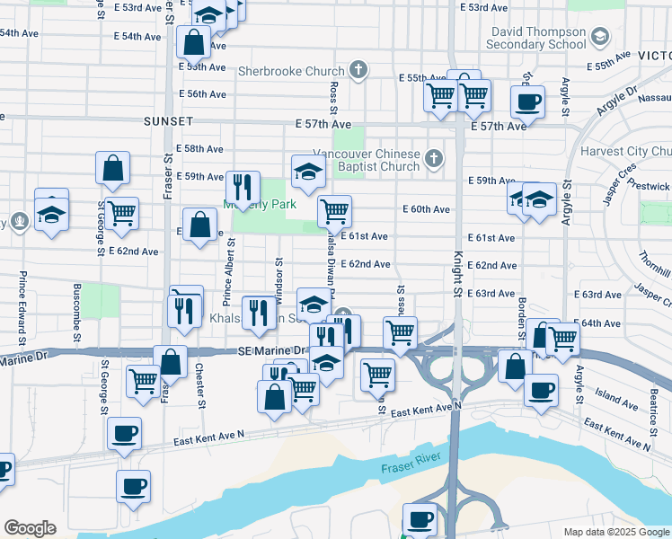 map of restaurants, bars, coffee shops, grocery stores, and more near 7808 Ross Street in Vancouver