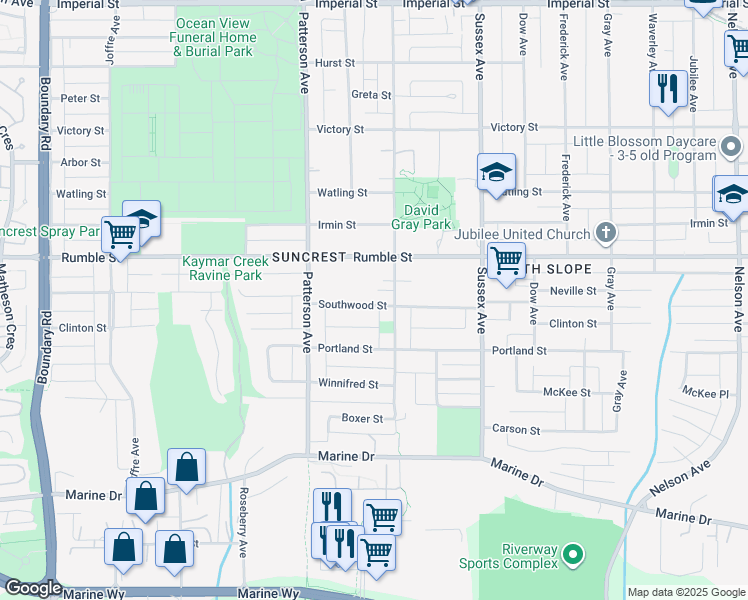 map of restaurants, bars, coffee shops, grocery stores, and more near 4251 Southwood Street in Burnaby