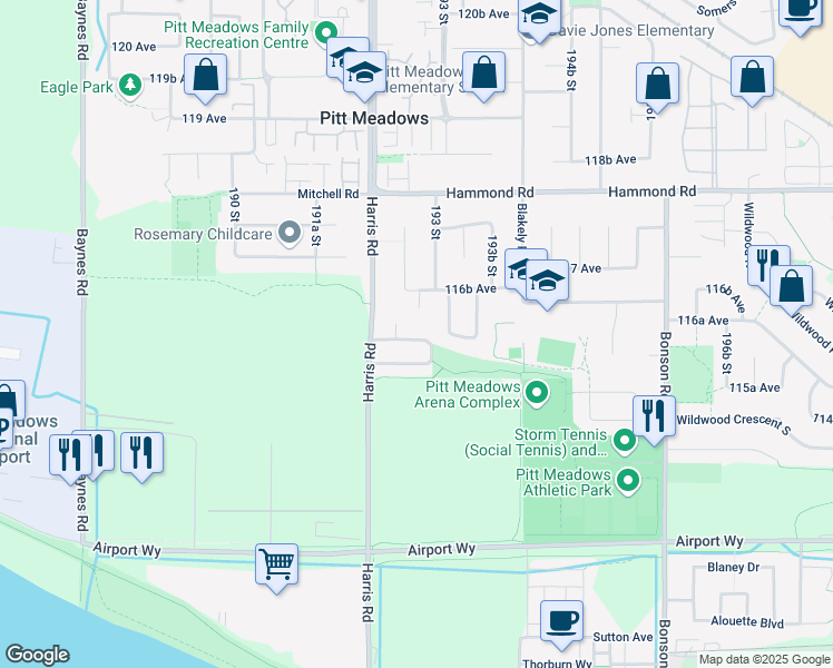 map of restaurants, bars, coffee shops, grocery stores, and more near 19269 Streamstone Walk in Pitt Meadows