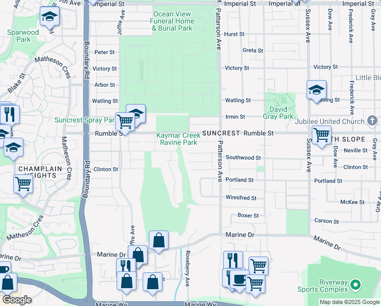 map of restaurants, bars, coffee shops, grocery stores, and more near 3995 Southwood Street in Burnaby