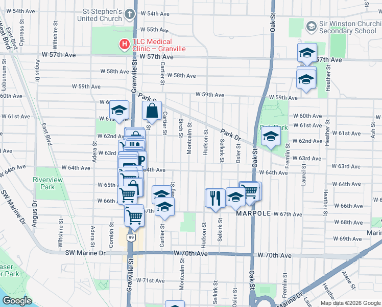 map of restaurants, bars, coffee shops, grocery stores, and more near 561 West 28th Avenue in Vancouver