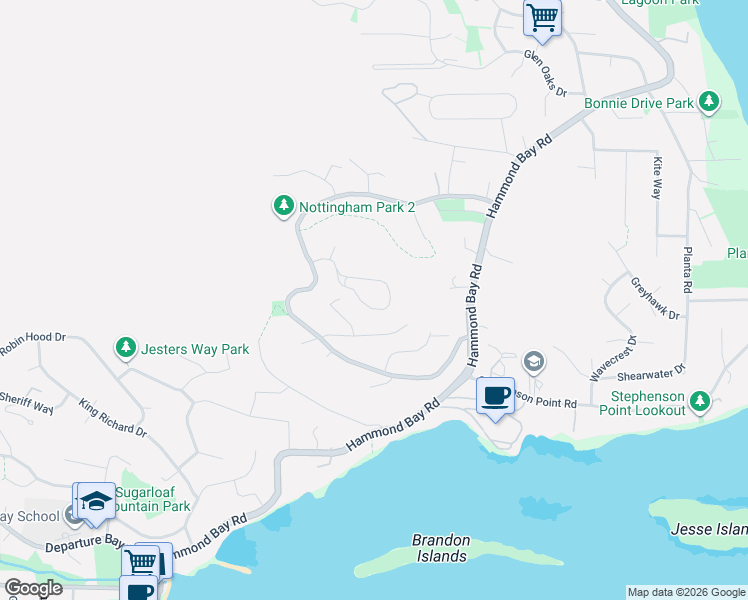map of restaurants, bars, coffee shops, grocery stores, and more near 161 Canterbury Crescent in Nanaimo