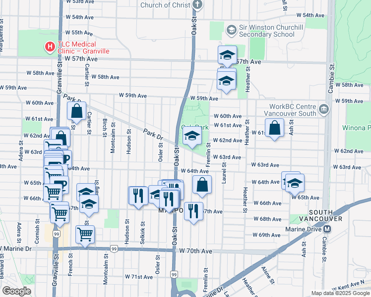 map of restaurants, bars, coffee shops, grocery stores, and more near 970 Park Drive in Vancouver