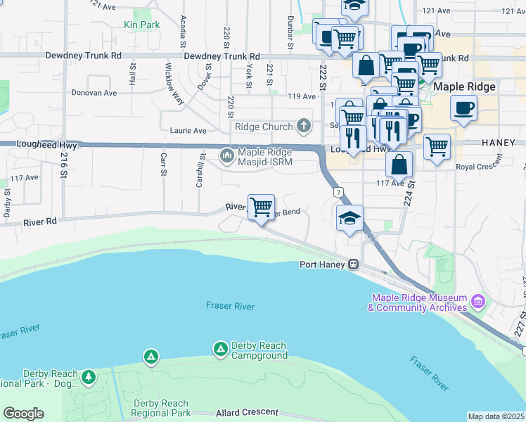 map of restaurants, bars, coffee shops, grocery stores, and more near 11705 Lighthouse Court in Maple Ridge