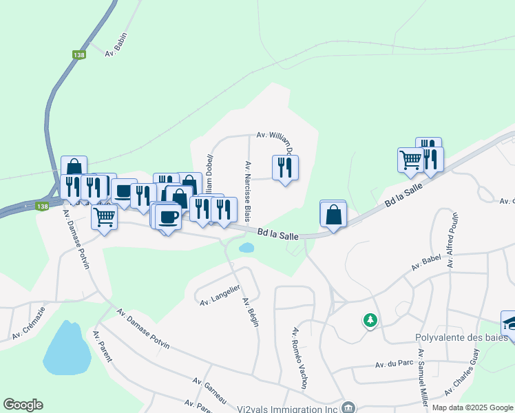 map of restaurants, bars, coffee shops, grocery stores, and more near 3 Avenue Narcisse Blais in Baie-Comeau