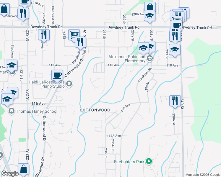 map of restaurants, bars, coffee shops, grocery stores, and more near 11692 236 Street in Maple Ridge