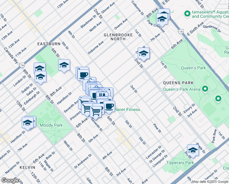 map of restaurants, bars, coffee shops, grocery stores, and more near 403 6th Avenue in New Westminster