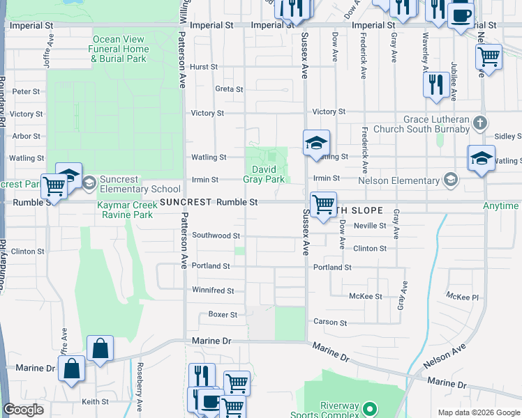 map of restaurants, bars, coffee shops, grocery stores, and more near 4326 Rumble Street in Burnaby