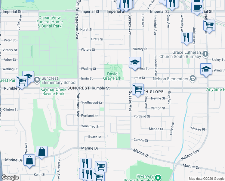 map of restaurants, bars, coffee shops, grocery stores, and more near 4334 Rumble Street in Burnaby