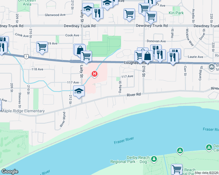 map of restaurants, bars, coffee shops, grocery stores, and more near in Maple Ridge