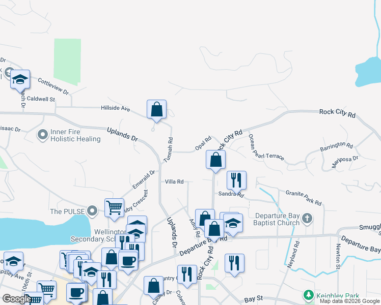 map of restaurants, bars, coffee shops, grocery stores, and more near 3376 Opal Road in Nanaimo