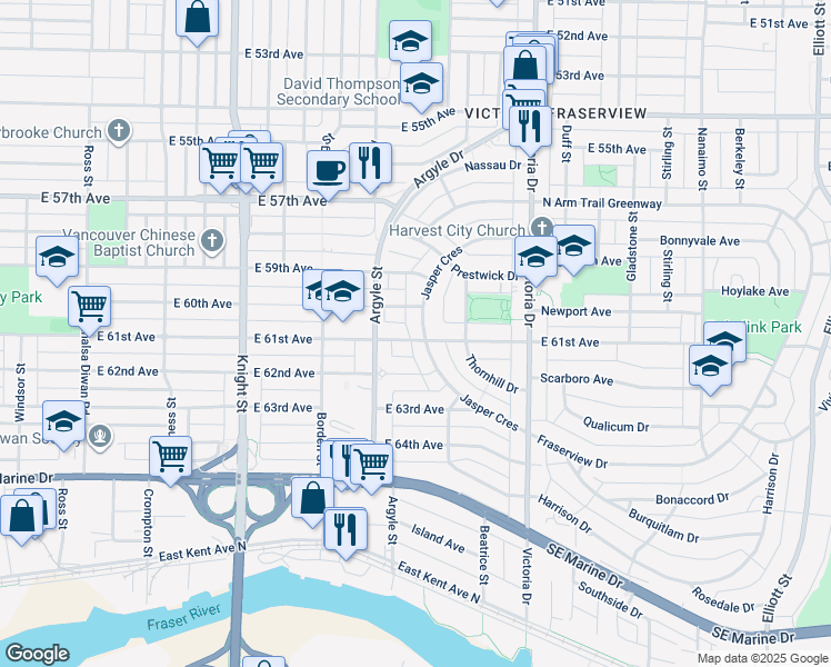 map of restaurants, bars, coffee shops, grocery stores, and more near 7689 Jasper Crescent in Vancouver