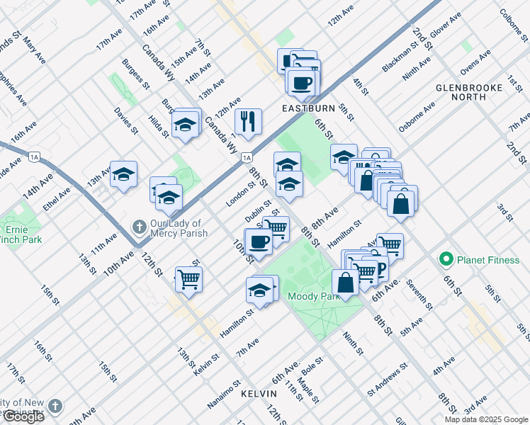 map of restaurants, bars, coffee shops, grocery stores, and more near 812 Dublin Street in New Westminster