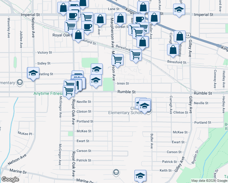map of restaurants, bars, coffee shops, grocery stores, and more near 5605 Rumble Street in Burnaby