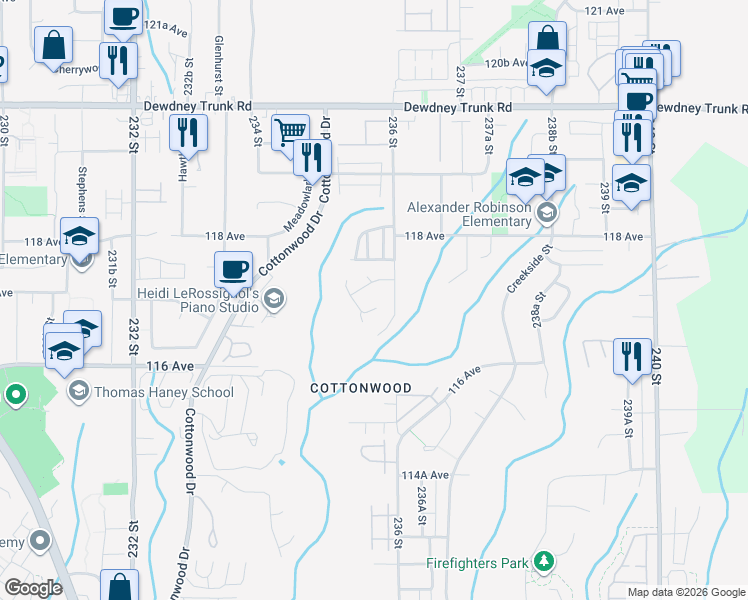 map of restaurants, bars, coffee shops, grocery stores, and more near 11737 236 Street in Maple Ridge