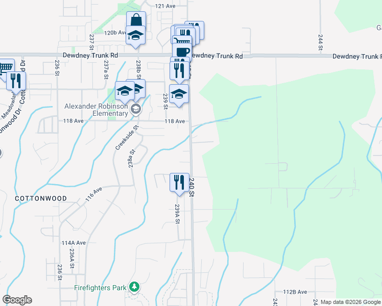 map of restaurants, bars, coffee shops, grocery stores, and more near 240 Street in Maple Ridge