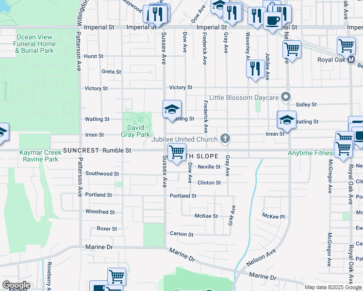 map of restaurants, bars, coffee shops, grocery stores, and more near 4459 Rumble Street in Burnaby