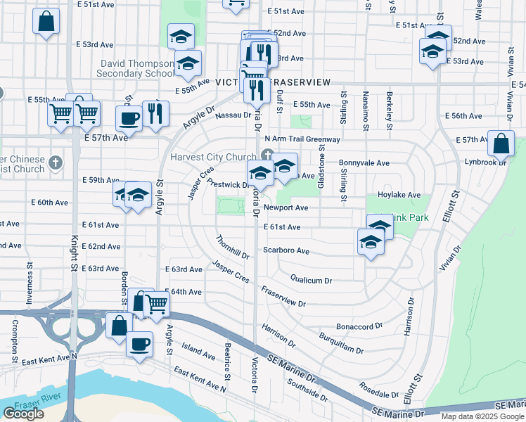 map of restaurants, bars, coffee shops, grocery stores, and more near in Vancouver