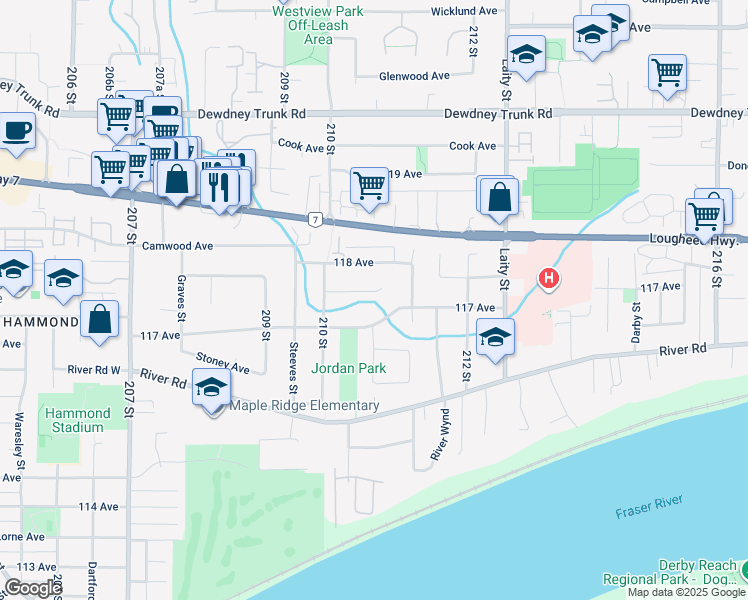 map of restaurants, bars, coffee shops, grocery stores, and more near 21056 Barker Avenue in Maple Ridge