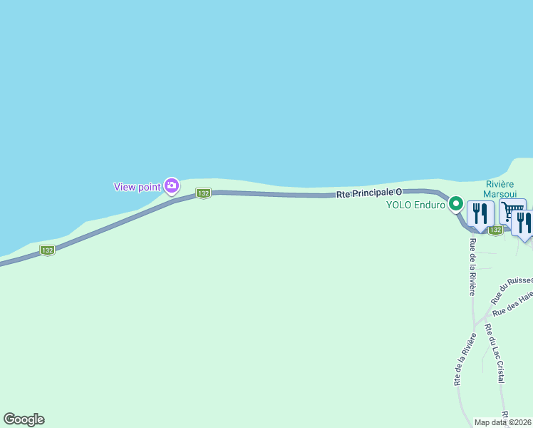 map of restaurants, bars, coffee shops, grocery stores, and more near 15 Route Principale Ouest in Marsoui