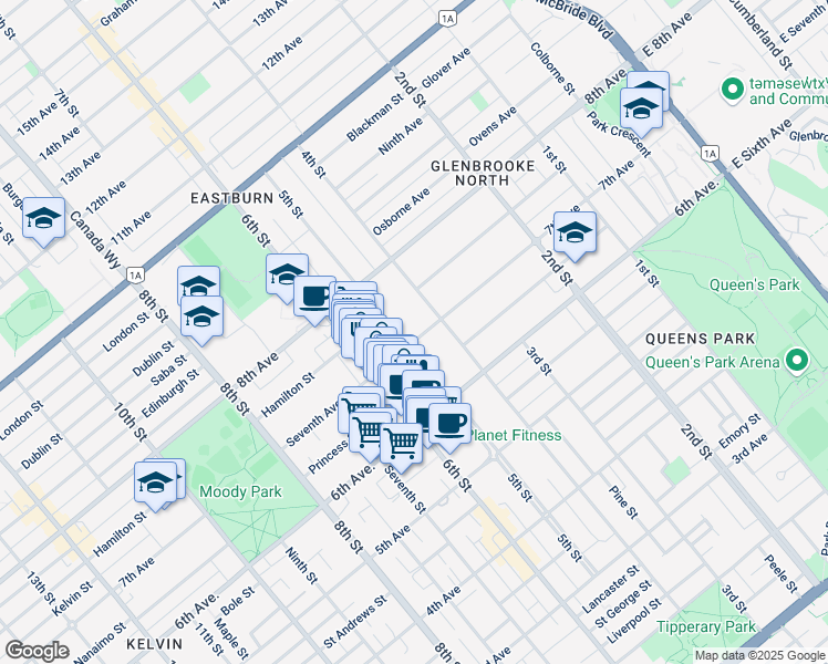 map of restaurants, bars, coffee shops, grocery stores, and more near 413 Seventh Avenue in New Westminster