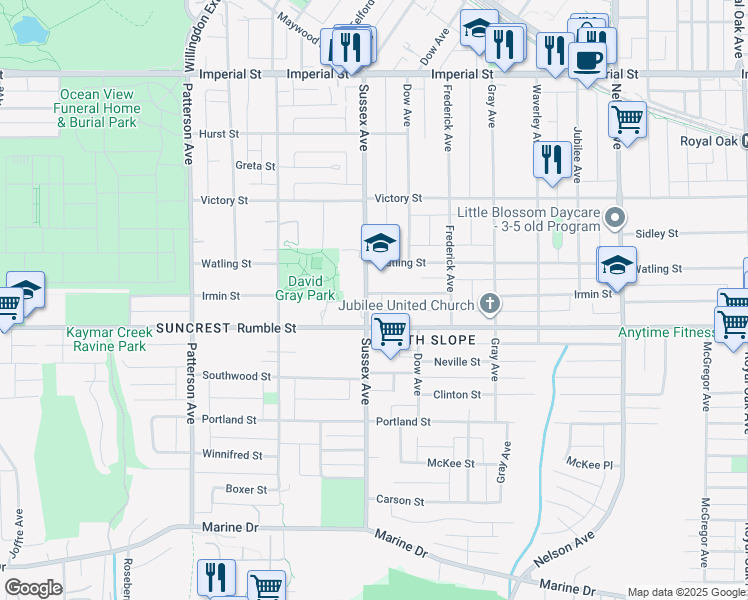 map of restaurants, bars, coffee shops, grocery stores, and more near 4407 Rumble Street in Burnaby