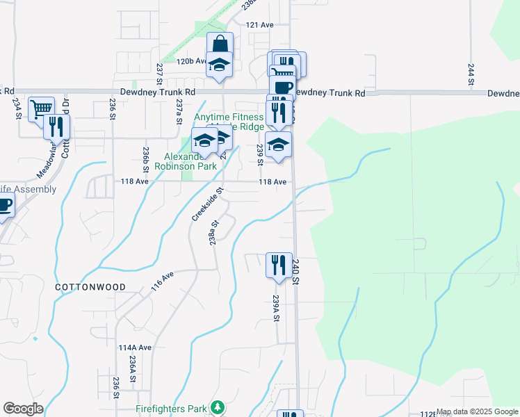 map of restaurants, bars, coffee shops, grocery stores, and more near 23902 117B Avenue in Maple Ridge