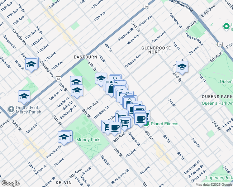 map of restaurants, bars, coffee shops, grocery stores, and more near 773 6th Street in New Westminster