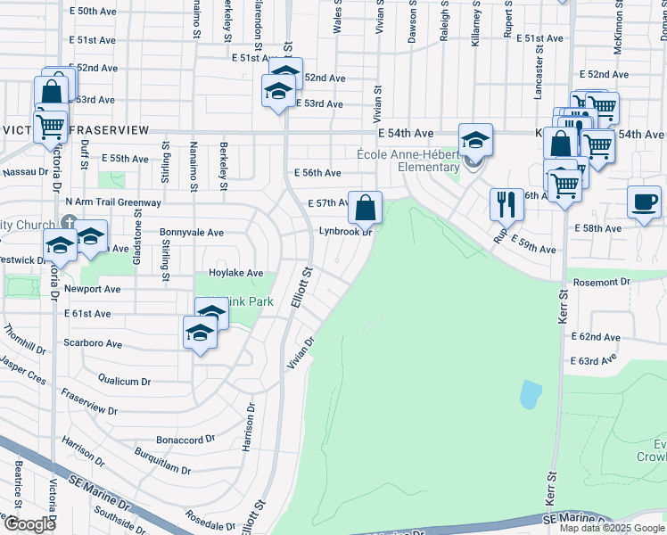 map of restaurants, bars, coffee shops, grocery stores, and more near 7493 Gatineau Place in Vancouver