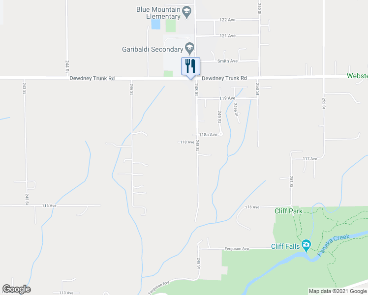 map of restaurants, bars, coffee shops, grocery stores, and more near 24810 118 Avenue in Maple Ridge