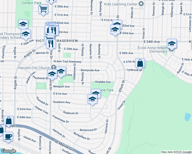 map of restaurants, bars, coffee shops, grocery stores, and more near 2365 Hoylake Avenue in Vancouver