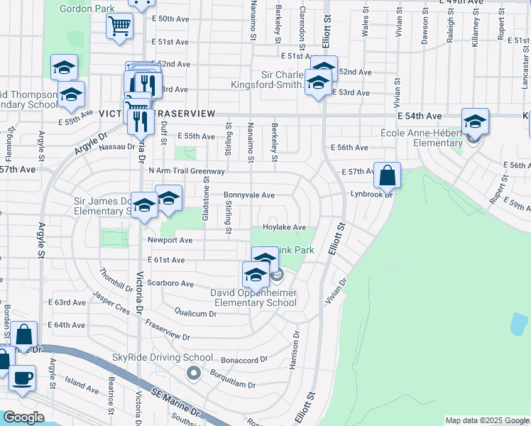 map of restaurants, bars, coffee shops, grocery stores, and more near 2365 Hoylake Avenue in Vancouver