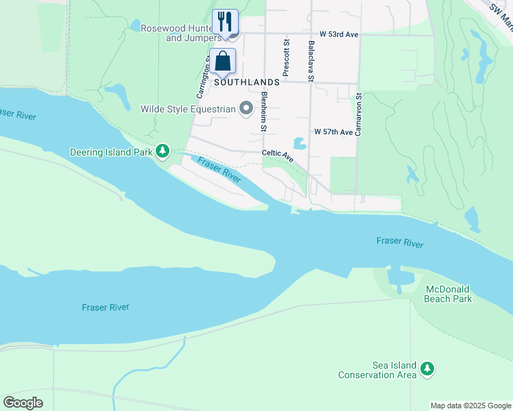 map of restaurants, bars, coffee shops, grocery stores, and more near 3300 Deering Island Place in Vancouver
