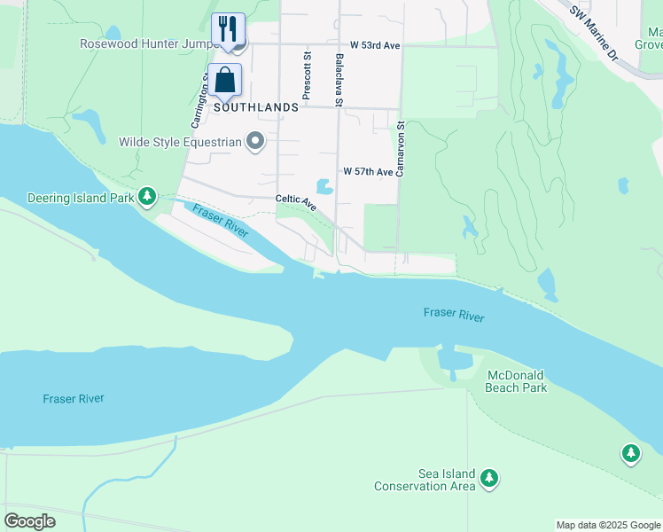 map of restaurants, bars, coffee shops, grocery stores, and more near 7520 Balaclava Street in Vancouver