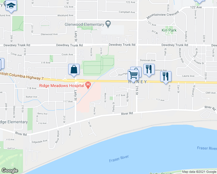 map of restaurants, bars, coffee shops, grocery stores, and more near 11770 Morris Street in Maple Ridge