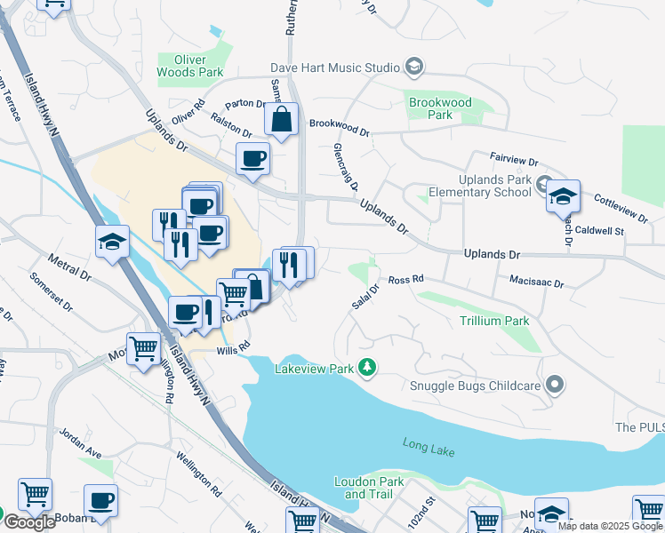 map of restaurants, bars, coffee shops, grocery stores, and more near 4466 Stonebridge Place in Nanaimo