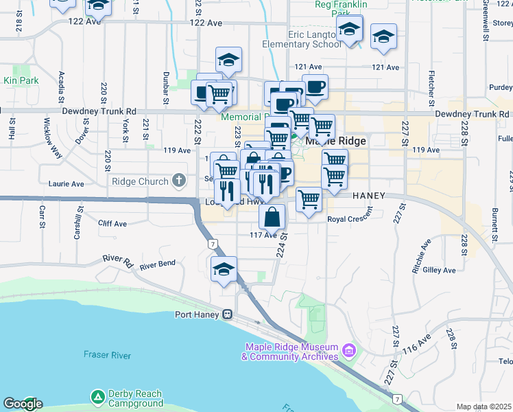 map of restaurants, bars, coffee shops, grocery stores, and more near in Maple Ridge