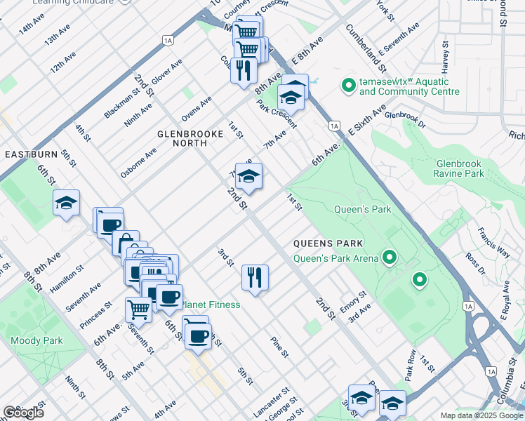 map of restaurants, bars, coffee shops, grocery stores, and more near 124 Sixth Avenue in New Westminster