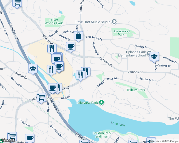 map of restaurants, bars, coffee shops, grocery stores, and more near 4436 Hedgestone Place in Nanaimo