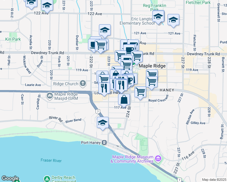 map of restaurants, bars, coffee shops, grocery stores, and more near in Maple Ridge
