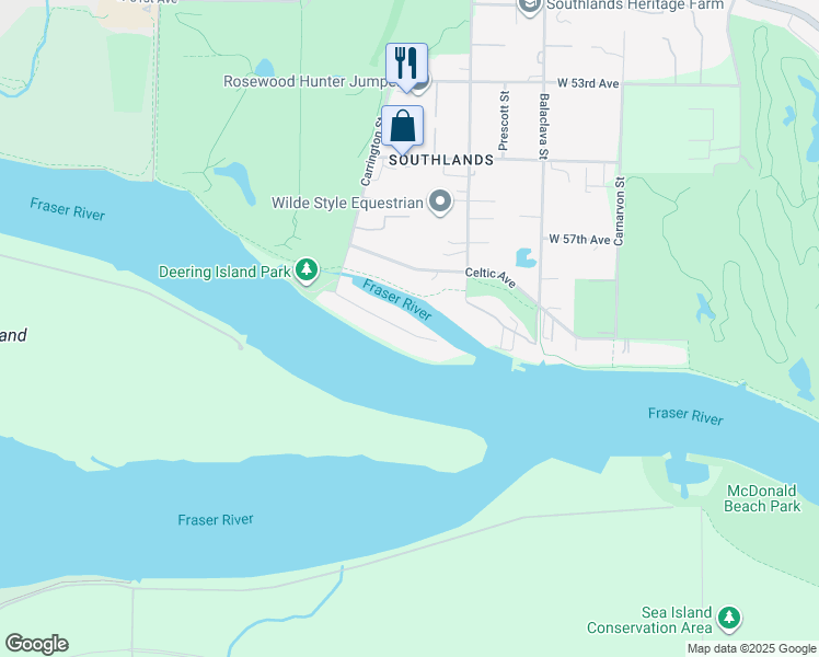 map of restaurants, bars, coffee shops, grocery stores, and more near 3333 Deering Island Place in Vancouver