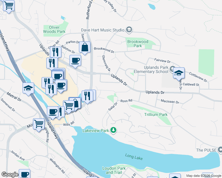 map of restaurants, bars, coffee shops, grocery stores, and more near 4220 Clubhouse Drive in Nanaimo