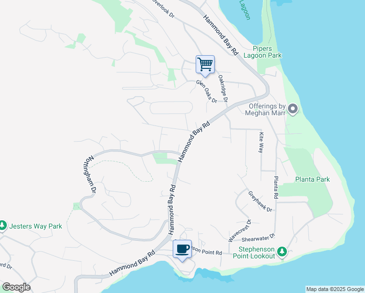 map of restaurants, bars, coffee shops, grocery stores, and more near 3349 Hammond Bay Road in Nanaimo