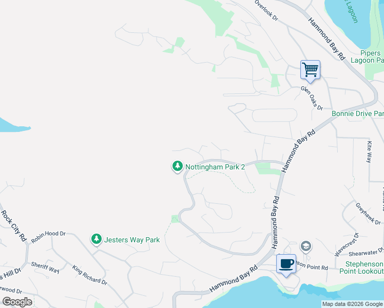 map of restaurants, bars, coffee shops, grocery stores, and more near 476 Nottingham Drive in Nanaimo