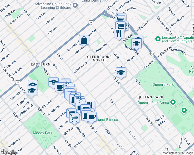 map of restaurants, bars, coffee shops, grocery stores, and more near 220 Durham Street in New Westminster