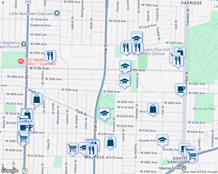 map of restaurants, bars, coffee shops, grocery stores, and more near 968 Westbury Walk in Vancouver
