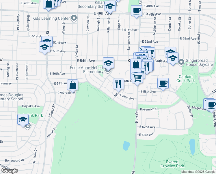 map of restaurants, bars, coffee shops, grocery stores, and more near 7275 Shawnee Place in Vancouver