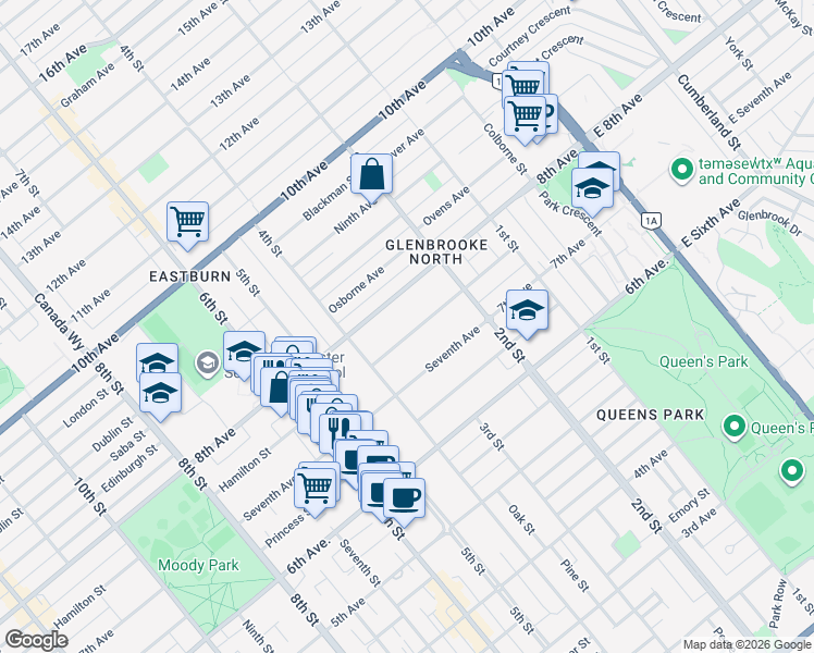 map of restaurants, bars, coffee shops, grocery stores, and more near 235 Durham Street in New Westminster