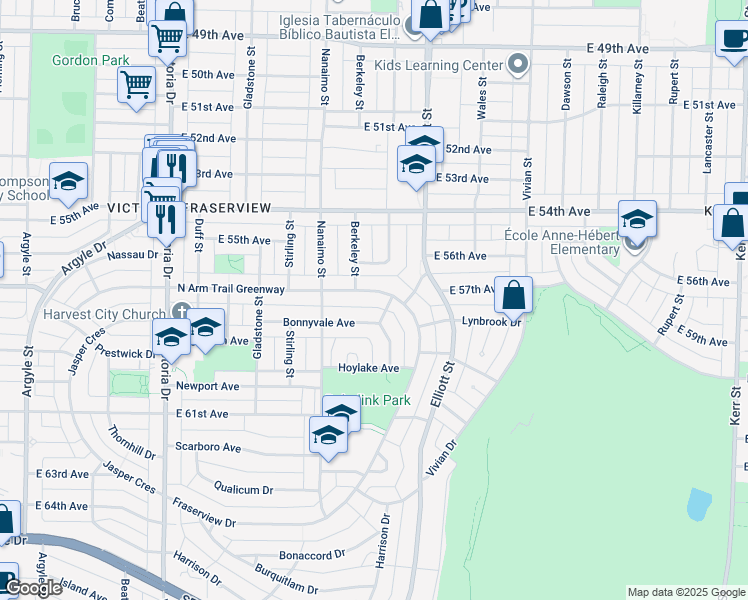 map of restaurants, bars, coffee shops, grocery stores, and more near 2468 Upland Drive in Vancouver
